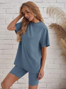 EMERY ROSE Bộ đồ hai mảnh nữ màu trơn Giải trí - Màu xanh bụi bặm - Xem 4