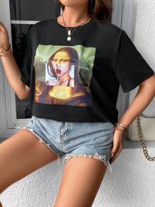 Calvaya 大碼人像圖案T恤 - 黑色 - 查看 6