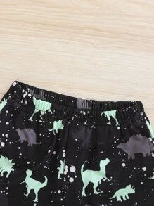SHEIN T-Shirt und Shorts mit reflektierendem Dinosaurier Muster für kleine Jungen