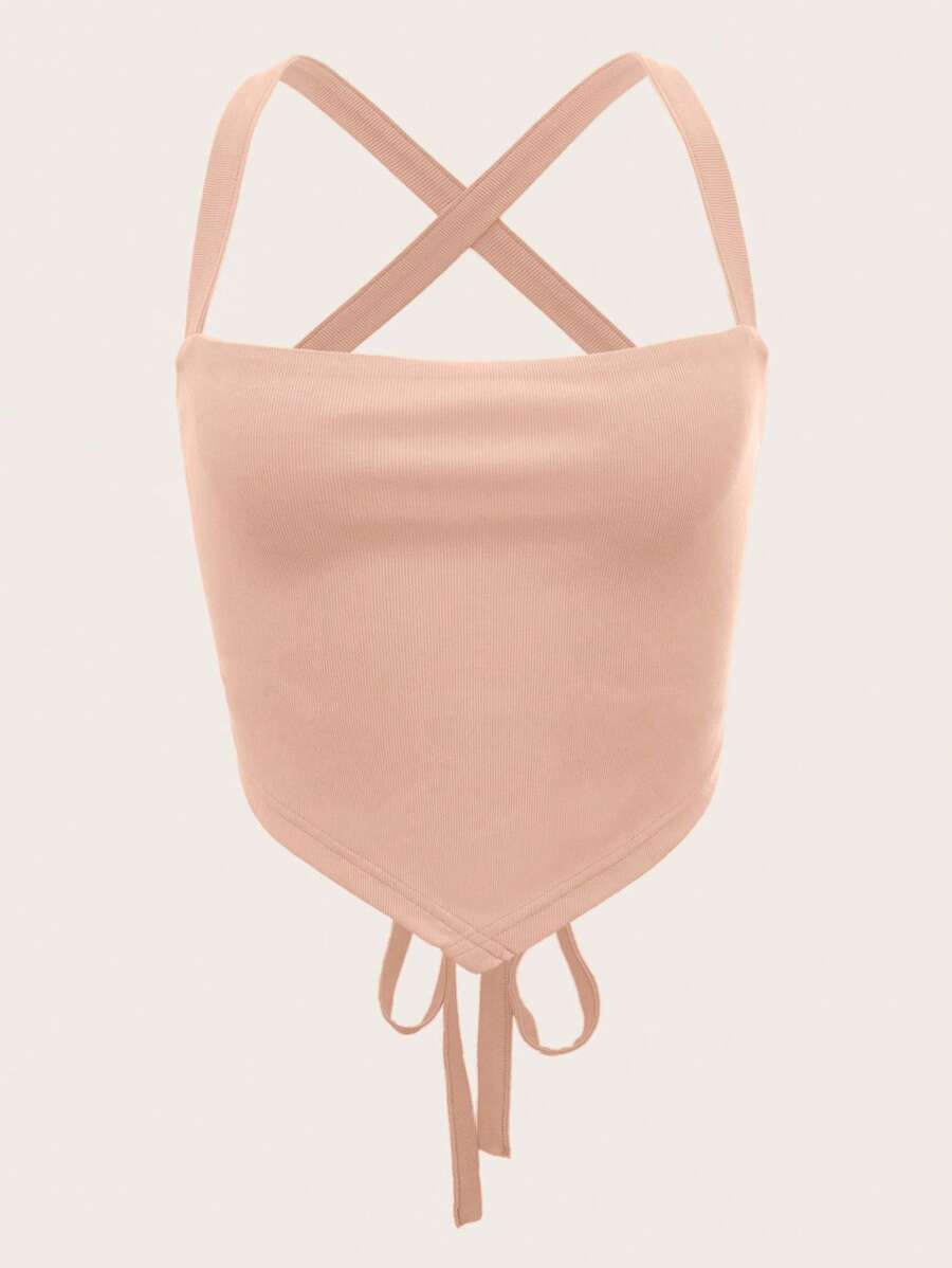 SHEIN ICON Solid Lace Up Wide Strap Top - Baby Pink - View 1