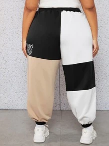 SHEIN CURVE+ Plus Letter Graphic Colourblock Joggers - Multicolor - View 2