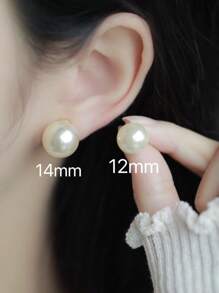 1對人造珍珠裝飾耳針 - 米色 - 查看 4