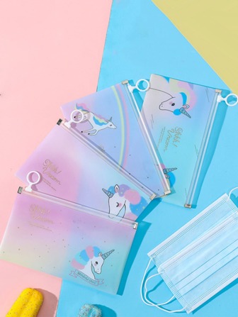 1pc Unicorn Print Random Face Cover Storage Bag, Cartoon Storage Pocket For Outdoor