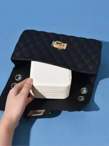 1個素色pu珠寶收納盒,家庭珠寶防塵盒,便攜式大容量珠寶盒,適用於旅行,情人節禮物 - 白色 - 查看 5