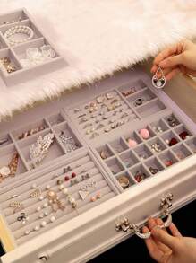 1 Máy Tính Đa Lưới MDF Trang Sức Khay Chứa Thanh Lịch Chắc Chắn Tất Cả Trong Một Đa Năng Công Suất Lớn Khay Chứa hộ Gia Đình - Xám - Xem 1