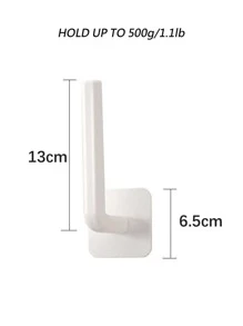 1pc L-Shape Punch-Free Hook, Wall Mounted Cloth Hanger for Coat Hat Towel Clothes Kitchen Rack Roll Bathroom Holder - White - View 2