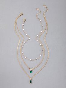 imoli 3pcs/Set Rhinestone & Faux Pearl Decor Necklace - Yellow Gold - View 4