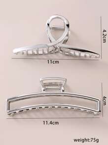 2入組金屬幾何圖形大號髮夾，適用於優雅的髮髻造型 - 銀色 - 查看 4