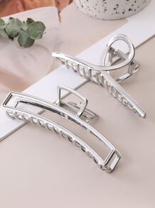 2入組金屬幾何圖形大號髮夾，適用於優雅的髮髻造型 - 銀色 - 查看 5