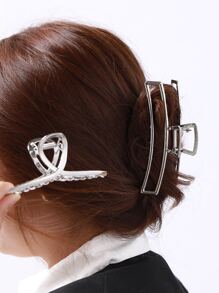 2入組金屬幾何圖形大號髮夾，適用於優雅的髮髻造型 - 銀色 - 查看 6