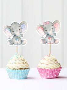 12 件大象形状蛋糕装饰，卡通纸质蛋糕顶部装饰，适合性别揭秘派对， - 彩色 - 查看 3