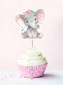 12 件大象形状蛋糕装饰，卡通纸质蛋糕顶部装饰，适合性别揭秘派对， - 彩色 - 查看 5