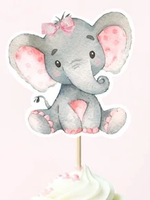 12 件大象形状蛋糕装饰，卡通纸质蛋糕顶部装饰，适合性别揭秘派对， - 彩色 - 查看 6