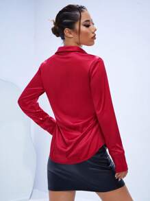 SHEIN ICON Fall Sexy Satin Leopard Print Women's Shirt,Long Sleeve Tops - Red - View 2