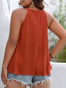 SHEIN VCAY 大碼印花繫帶領上衣 - 亮橙色 - 查看 2