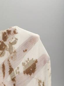 DAZY Allover Print Flounce Sleeve Tie Front Longline Shirt Long Sleeve Top - Beige - View 7