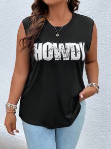 SHEIN LUNE 大碼字母圖案背心上衣 - 黑色 - 查看 5