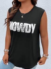 SHEIN LUNE 大碼字母圖案背心上衣 - 黑色 - 查看 6