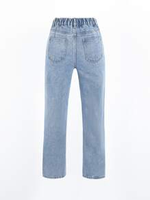 SHEIN ChillGRL 青少年女孩階梯式腰直筒牛仔褲 - 淺色水洗藍 - 查看 2