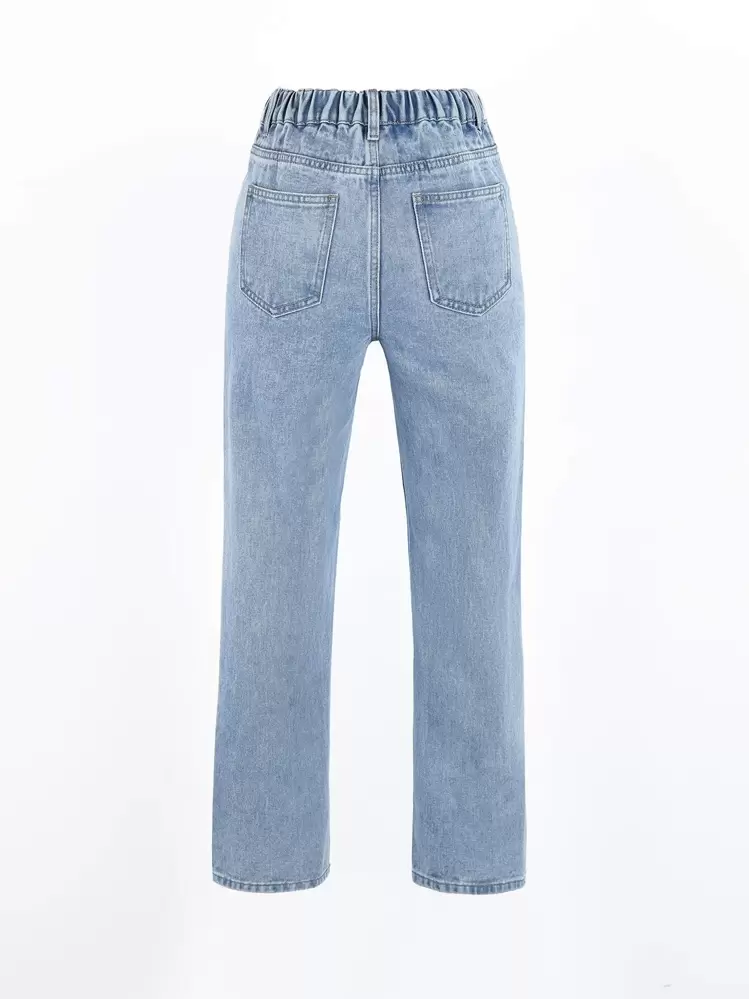 SHEIN ChillGRL Teen Girls Stepped Waist Straight Leg Jeans - Light Wash - View 2