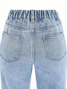 SHEIN ChillGRL 青少年女孩階梯式腰直筒牛仔褲 - 淺色水洗藍 - 查看 4