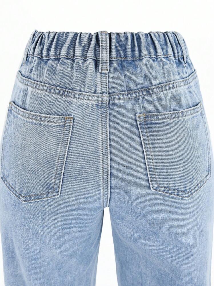 SHEIN ChillGRL Teen Girls Stepped Waist Straight Leg Jeans - Light Wash - View 4