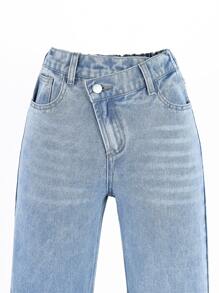 SHEIN ChillGRL 青少年女孩階梯式腰直筒牛仔褲 - 淺色水洗藍 - 查看 5