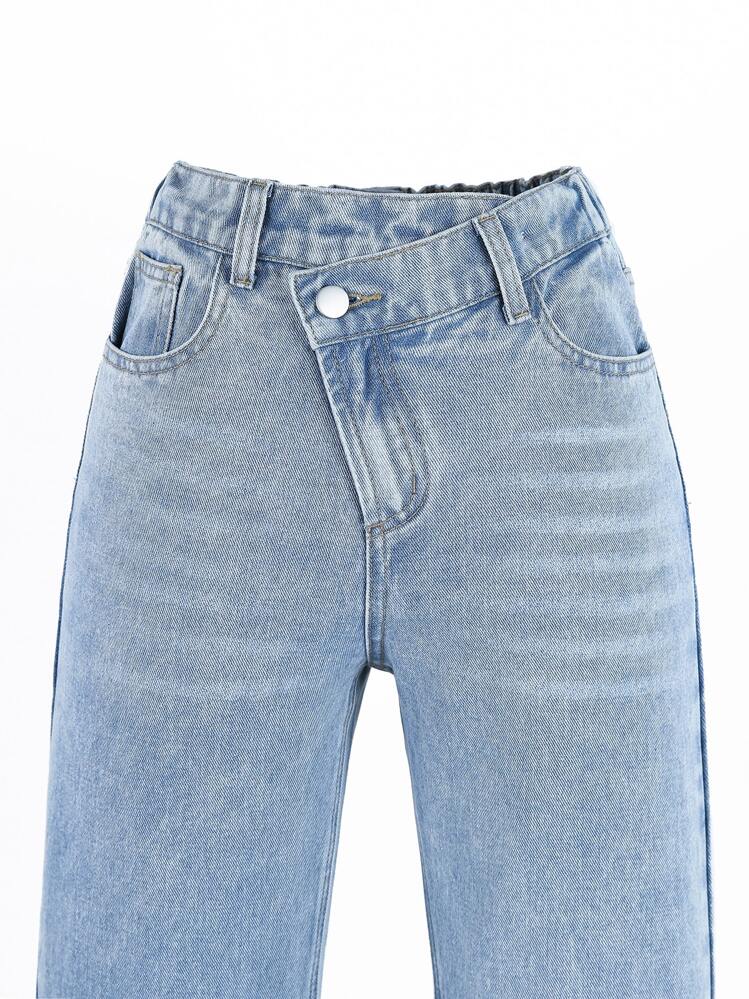 SHEIN ChillGRL Teen Girls Stepped Waist Straight Leg Jeans - Light Wash - View 5