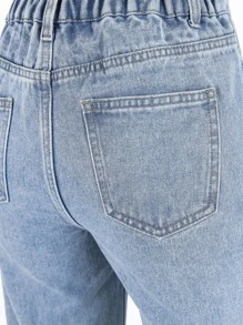 SHEIN ChillGRL 青少年女孩階梯式腰直筒牛仔褲 - 淺色水洗藍 - 查看 6