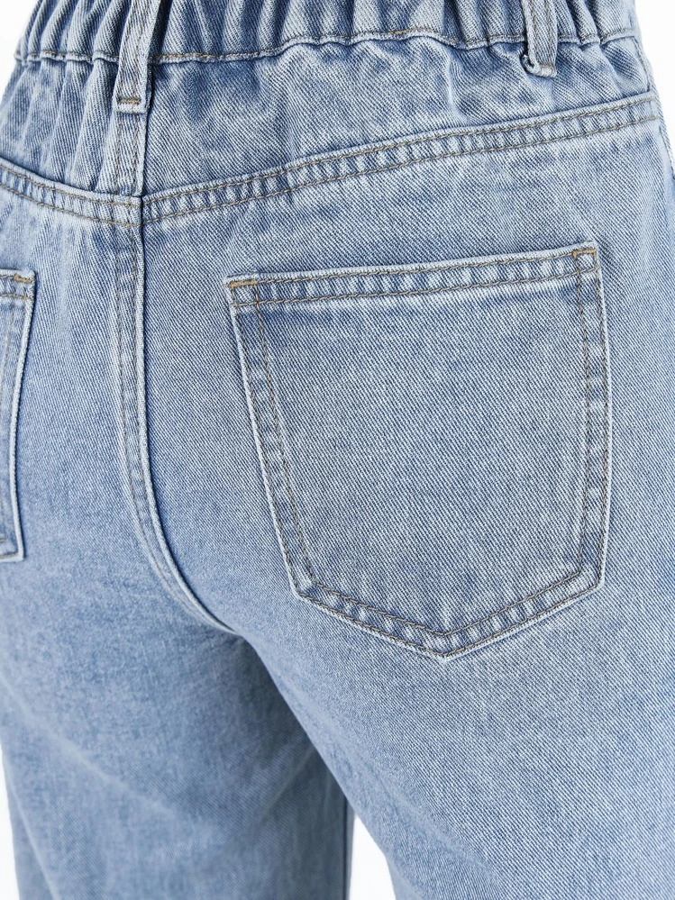 SHEIN ChillGRL Teen Girls Stepped Waist Straight Leg Jeans - Light Wash - View 6