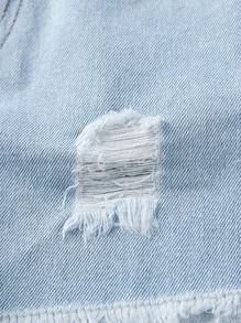 Tween Girl Summer Light Washed Blue A-Line Wide Leg Denim Shorts With Distressed Frayed Hem, Outwear - Light Wash - View 3