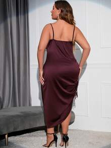 PARTHEA Đầm Plus Size Dây kéo Xù màu trơn Thanh lịch - Màu Đỏ Sâu - Xem 2