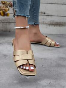 女士金屬質感蜥蜴壓花魅力四射戶外平底涼鞋 - 金色 - 查看 3