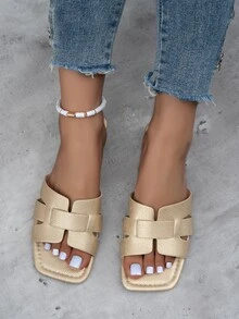 女士金屬質感蜥蜴壓花魅力四射戶外平底涼鞋 - 金色 - 查看 5