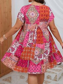 SHEIN LUNE Đầm Plus Size Paisley Chắp vá Boho - Nhiều màu - Xem 2