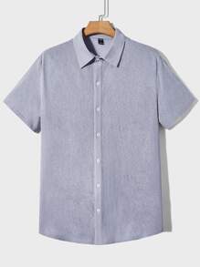 Manfinity Hombres Camisa unicolor con botón delantero - Gris Claro - Ver 1