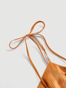 SHEIN MOD Đầm Thắt nút Dây kéo Nếp gấp Phần Ngực màu trơn Giải trí - Màu Cam cháy - Xem 3