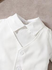 Đứa bé trai Nút phía trước 2 trong1 Áo liền quần - trắng - Xem 3