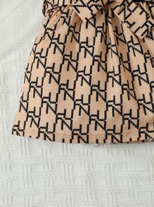 Bebé Vestido con estampado de letra ribete con fruncido de cuello asimétrico