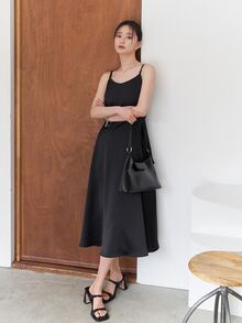 DAZY Solid Cami Dress Without Belt - Black - View 2