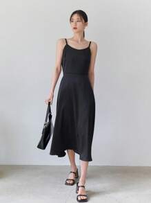DAZY Solid Cami Dress Without Belt - Black - View 4