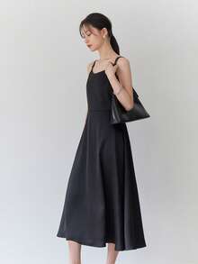 DAZY Solid Cami Dress Without Belt - Black - View 5