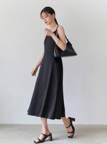 DAZY Solid Cami Dress Without Belt - Black - View 6