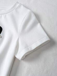 SHEIN Young Girl's Sequin Popcorn Letter Printed Round Neck Short Sleeve Knitted Comfortable Loose Casual T-Shirt