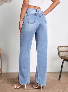 SHEIN Frenchy Eenkleurig Dames jeans Knoop Split Rits