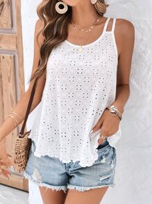 SHEIN Frenchy Áo khoác và áo lót dành cho xe tăng nữ Xù nhỏ Tranh thêu màu trơn Giải trí - trắng - Xem 1