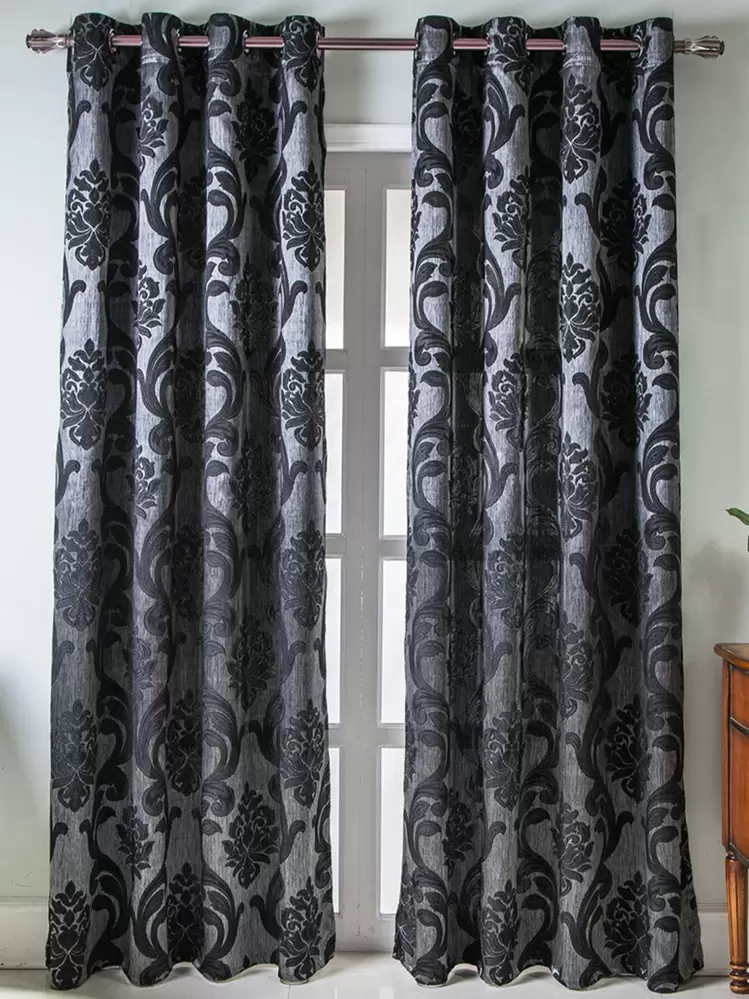 1 tấm rèm voan Jacquard cổ điển đục lỗ kim loại - màu đen - Xem 1