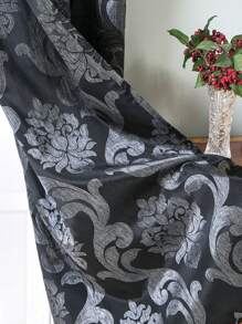 1pc Scroll Pattern Curtain, Modern Polyester Single Panel Blackout Curtain For Home