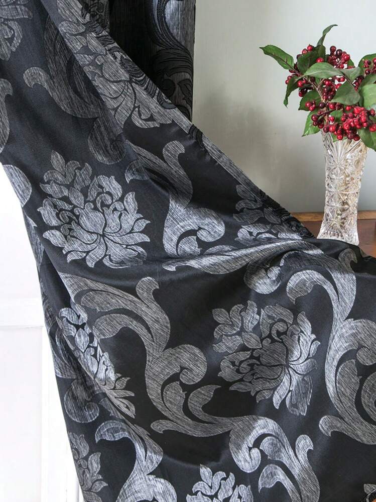 1 tấm rèm voan Jacquard cổ điển đục lỗ kim loại - màu đen - Xem 10