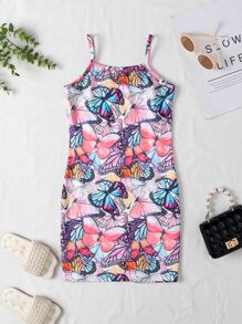 SHEIN 女孩蝴蝶圖案吊帶連衣裙 - 彩色 - 查看 2